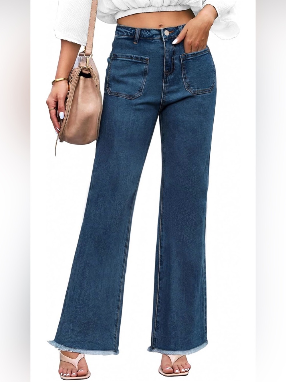 NWT Kiczoy High-Rise Wide Leg Flare Jeans in Deep Blue, Large (12/14) regular